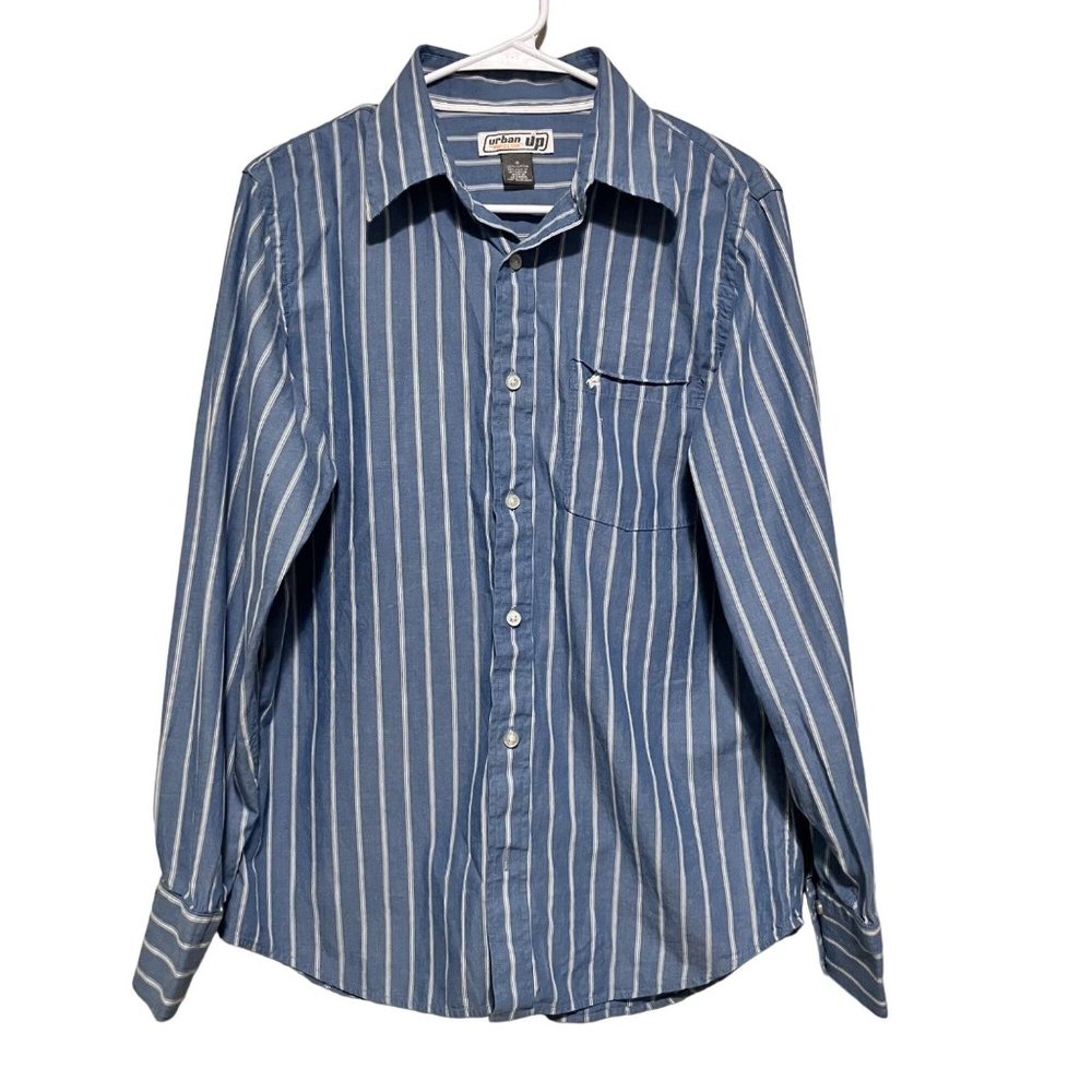 Urban Pipeline Long Sleeve Mens Blue‎ White Stripped Collard Shirt Size M